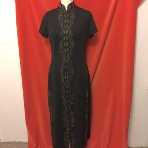 Alfred Shaheen 70s black maxi dress cheongsam mandarin neck size m